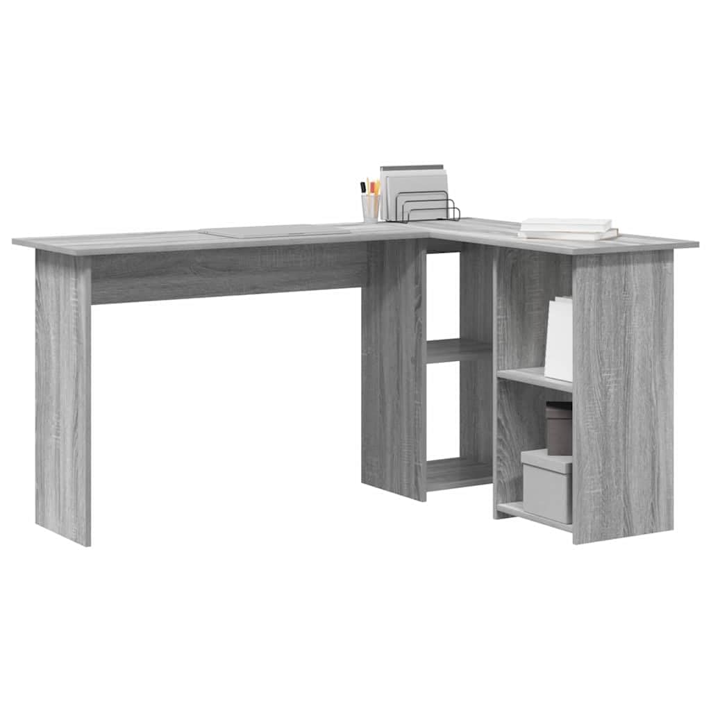 Escritorio esquinero con mesa esquinera 142 x 102 x 73 cm de madera gris escritorio con mesa esquinera moderna con amplia superficie de trabajo para oficina en casa