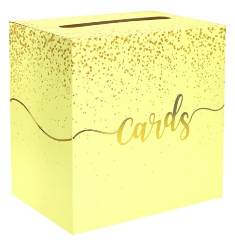 Image of Yellow Wedding Card Box with Gold Foil Yellow Gift Card Holder Box for Party Wedding Reception Graduation Birthday Baby Shower Retirement Cardboard Envelope Raffle Box with Slot