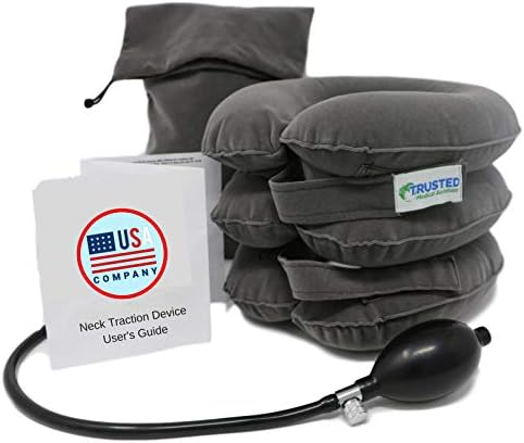 Trusted Cervical Neck Traction Device - One Size Fits All Necks - US Owned Registered - Relief for Chronic Neck & Shoulder Alignment Pain - Inflatable Neck Stretcher Collar for Home Relief