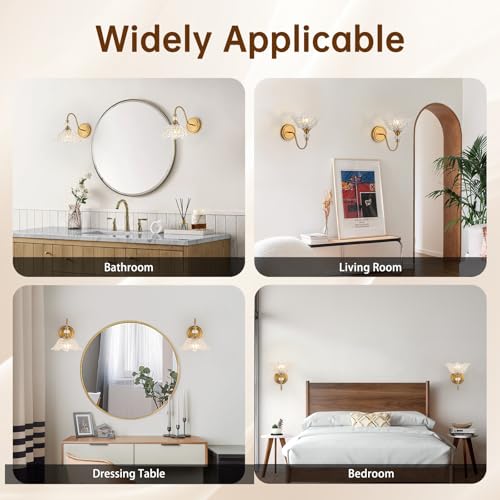 Image of 1 Piece Vintage Wall Sconce with Floral Clear Glass Shade, Matte Brass Finish Wall Mount Lighting for Bathroom,Vintage Bathroom Vanity Light Fixtures
