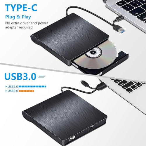 Image of External CD /DVD Drive for Laptop, USB 3.0 CD Burner + /-RW CD ROM External DVD Drive Portable DVD Player for Laptop Desktop PC Apple Mac Windows 11 /10 /8 /7 /XP Linux OS