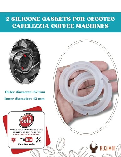 RECAMAT® - 2 PIEZAS - Juntas Portafiltro Cecotec Cafelizzia Cumbia 790/890/Pro/Steel/Steel Pro/Steel DUO/Shiny Pro/Fast/Fast Pro. Recambio Cafetera Duradero Repuesto Resistente al Calor