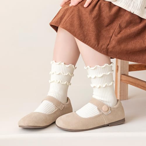 Toddler Girls Ruffle Socks Toddler Frilly Summer Dress Solid Crew Cotton Ankle White Socks for Kids 1-8T4