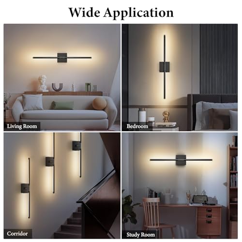 Image of SAIMAND Wall Sconces Set of 2 Battery Operated, Wireless USB 8000mAh Rechargeable Wall Lights with Remote Control,3000K-6000K LED Dimmable Decor Lamp for Living Room,Bedroom,Hallway (27in Black)