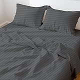 Rajlinen 4 Piece Attached Fitted Sheet 100% Cotton Waterbed Sheets (15 Inch Deep) Breathable 800-Thread-Count Ultra Soft Rich Egyptian Cotton (Queen, Dark Grey Stripe)