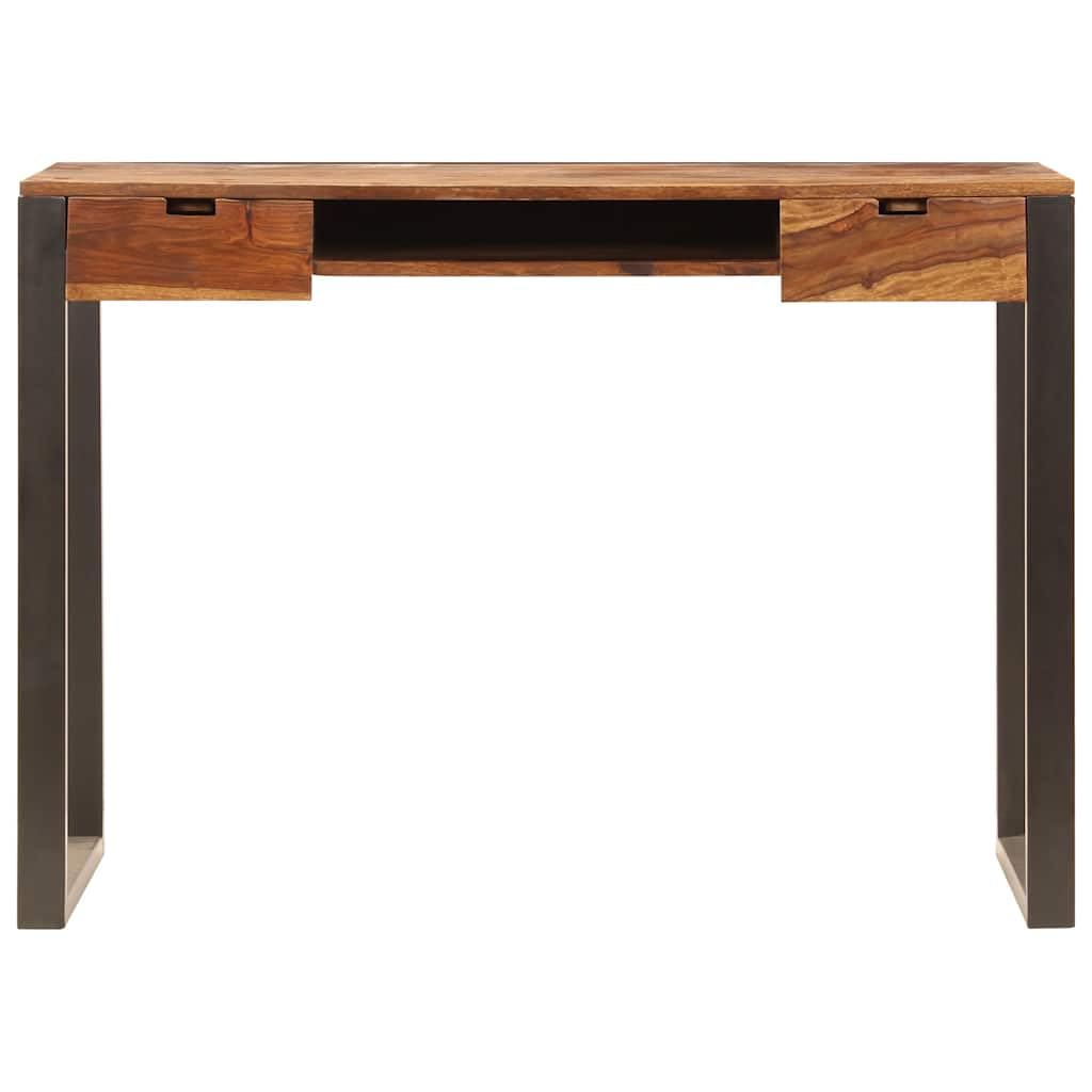 Bureau en Bois de Sesham avec 2 Tiroirs et Tablette Clavier, 110 x 55 x 78