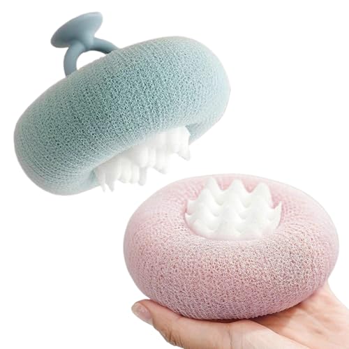 Esponja Corporal Forma de Girasol - Esponja De Luffa 2 En 1-2 Piezas con Bola Exfoliante de Malla para Mujeres Hombres Niños Baño Post-Entrenamiento Gimnasio Viaje Hogar Hotel Playa Spa