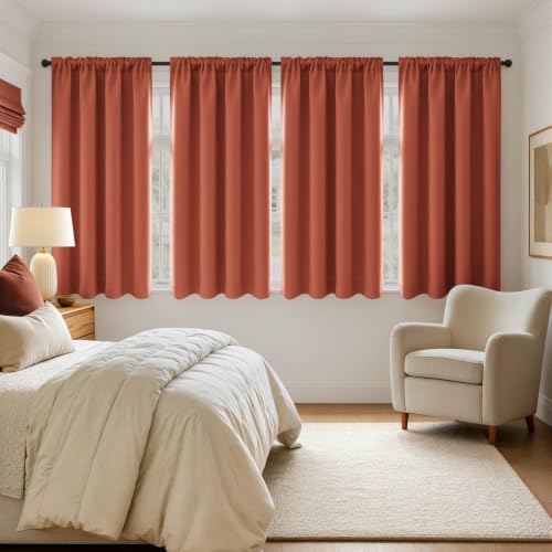 Image of MIULEE Fall Burnt Orange Blackout Bedroom Curtains 63 Inch Length 4 Panels | Room Darkening, Light Blocking, Black Out Thermal Insulation, Privacy Window Drapes, Top and Bottom Rod Pocket