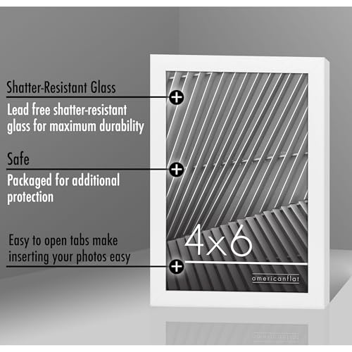 Americanflat 4x6 Picture Frame with Shatter-Resistant Glass - Streamline Collection - Thin Border Photo Frame for Tabletop and Wall Display - Hanging Hardware and Easel Stand Included - White
