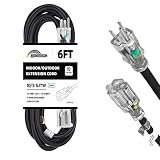 HONDERSON Indoor Outdoor Extension Cord Weatherproof with Lighted End, UL Certified, 10 Gauge 6FT Black 3 Prong Heavy Duty, 10/3 SJTW 15A Power Cord for Outdoor Lights, Lawn