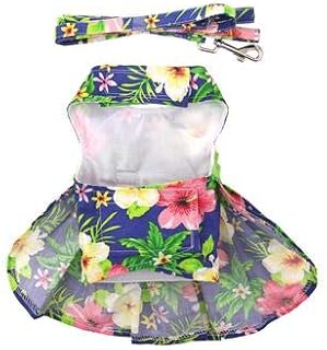 DOGGIE DESIGN - Blue Lagoon Hawaiian Hibiscus Dog Dress with Matching Leash DD# 66887 (X-Small)
