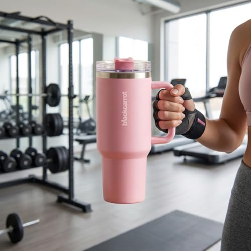 Image of BLACKCARROT 1200ml Double Wall Sipper with Straw and Lid, Tumbler Water Bottle, Black Carrot 304 Grade Stainless Steel Tumblers for Hot and Cold, Coffee Travel Mug, Pink