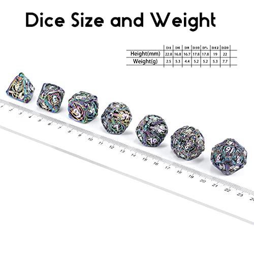 DNDND-Hollow-Metal-Dice-Set-7-PCS-Red-Hollow-Dice-with-Grogeous-Gift-Case-for-DND-Dungeons-and-Dragon-Tabletop-Game-Rainbow-with-White-Number