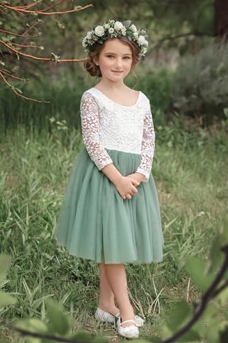 Image of 2Bunnies Girl Peony Lace Back A-Line Straight Tutu Tulle Party Flower Girl Dress