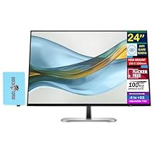 HP Series 5 Pro 524pn 24" 100 Hz 300 Nits WUXGA IPS Monitor, Anti Glare, Flicker Free, VESA Mount 100mm, Adjustable Tilt, Swivel, Pivot & Dockztorm USB Port Expander, Black/Silver 9D9A7AA#ABA