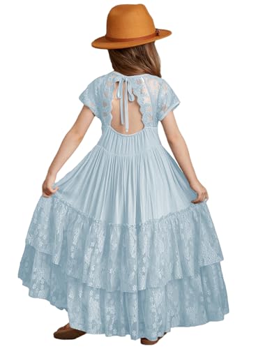 MCieloLuna Boho Flower Girl Dress A-Line Chiffon Kids Toddler Lace First Communion Dresses for Girls Long Wedding Party Dress