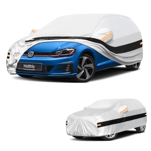 Image of 10 Layers Hatchback Car Cover Custom Fit for Volkswagen Golf (1990-2026), Waterproof All Weather for Automobiles, Outdoor Full Cover Sun Dust Rain Protection with Cotton. Silver