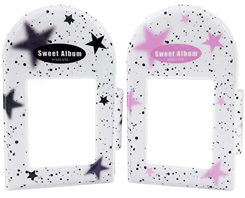 SZHTSWU 2 Pack Mini Photo Album 40 Pockets, 3 Inch Kpop Photocard Holder Book Small Photocard Binder Photo Card Binder Window Hollow Star Pattern Picture Album for Photo Cards Picture (Black Pink)