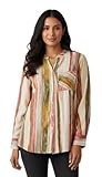 Gufrina Camisa de algodón para mujer con cuello mao, mangas abullonadas, patrón de rayas, ajuste regular y longitud estándar, multicolor, M