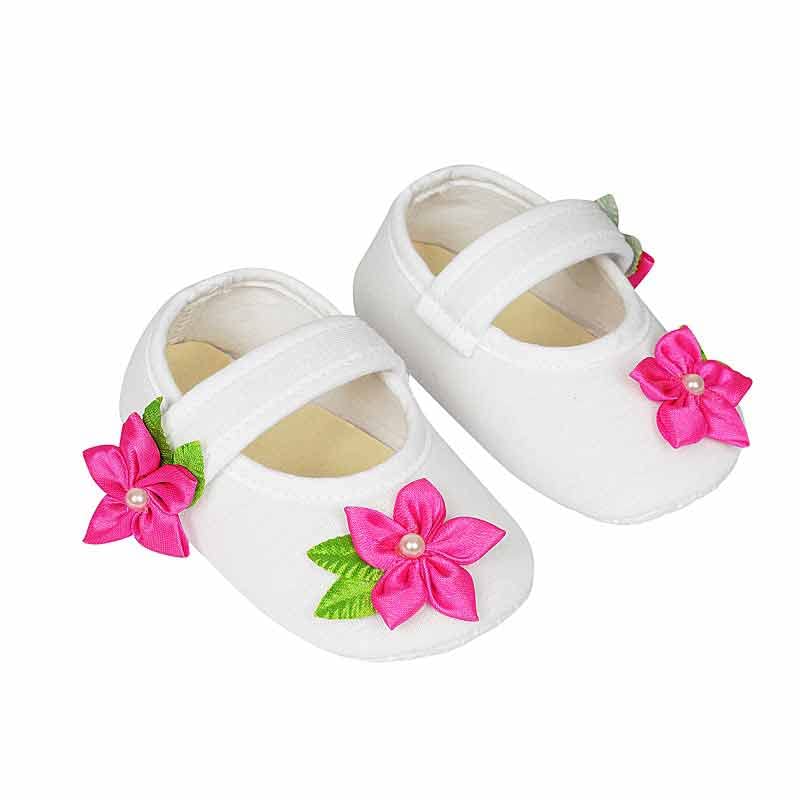 Infant New Baby Toddlers Boys and Girls Cotton White Sandal Booties With Pink Flower With Green Leaf Patch [RSM_7]-image-13