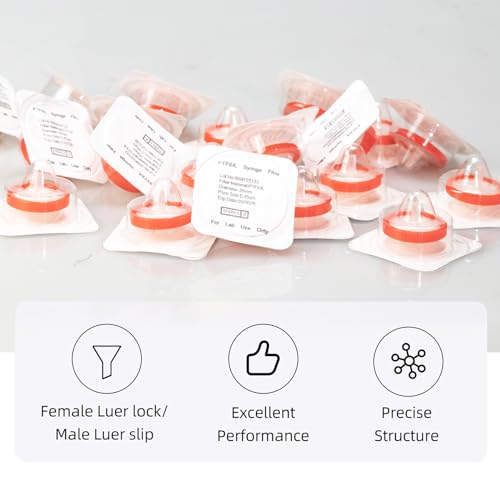 Image of Sterile Syringe Filter PTFE Hydrophilic Filtration 0.45 um Pore Size, 25 mm Membrane Diameter, 20 Pack, Sterile Packed Individually for HPLC Sample Preparation