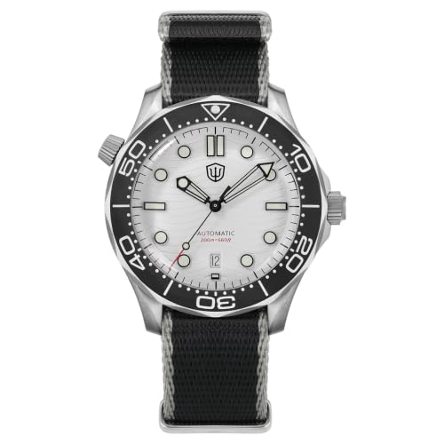 Image of TACTICAL FROG Watchdives WD007 Sea Ghost NTTD Titanium Dive Watch for Men, 42 mm Top Hat Bubble Sapphire Crystal, PT5000 Movement with Calendar, White Dial, Nylon Strap