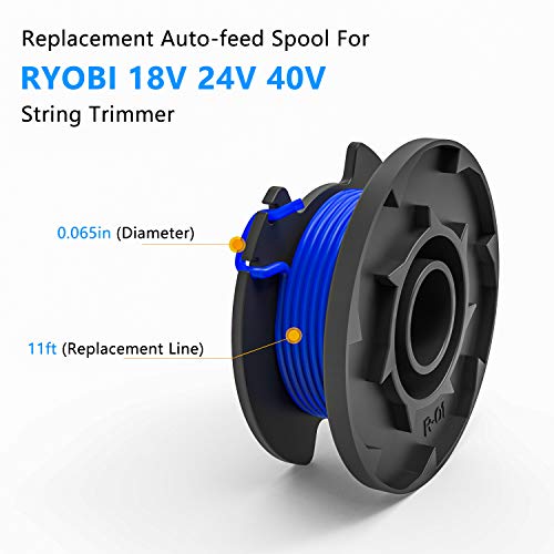 yoelike String Trimmer Spool Replacement for Ryobi One Plus AC14RL3A 18V 24V 40V, 11ft 0.065\" Auto-Feed Cordless Weed Eater Spools Line with AC14HCA Cap Covers Parts (13 Spools, 2 Cap)