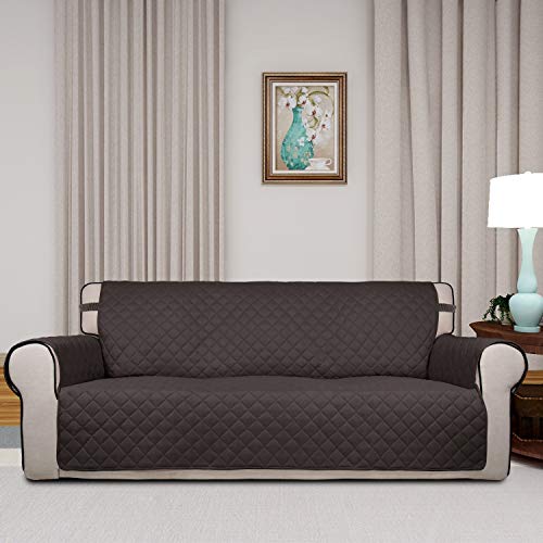 Image of PureFit Reversible Quilted Sofa Cover, Water Resistant Slipcover Furniture Protector, Washable Couch Cover with Non Slip Foam and Elastic Straps for Kids, Pets (Oversized Sofa, Chocolate /Chocolate)