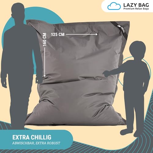 Pouf Géant 250L Gris 160x120 cm Nylon Étanche Lazy Bag