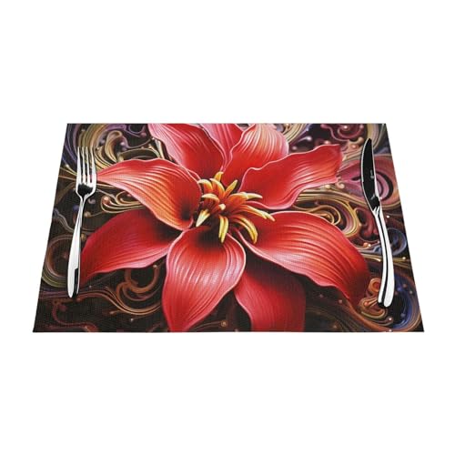 Sets de table en vinyle PVC tissé résistant chaleur rouge - 6