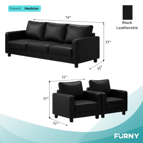 Image of FURNY Haster 5 Seater Premium Leatherette 3+1+1 Sofa Set (Black) Premium Finish | Comfortable & Ideal for Living Room