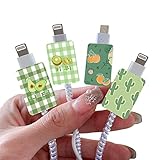 Cute Cable Protector for iPhone Charger,Kawaii Fruits Cactus Avocado Kiwi Orange Pattern 4 pcs Set Cable BProtector,Cable Chomper for iPhone Charger Saver-Green