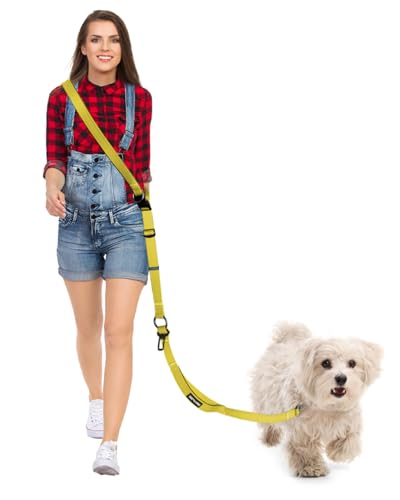 WANFIRE Freihandleinen Hundeleine, Joggingleine Hunde, 1, 8- 2, 9 M Lange Hundeleine mit Autosicherheitsgurt und doppelseitigen reflektierenden Nähten für mittelgroße und große Hunde (Zitronengelb)