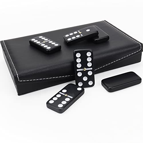 Dominoes Set for Adults - Domino Set for Classic Board Games - Dominoes Double 6 for Family Games - Double Six Standard Dominos Set 28 Tiles with Black Leather Case