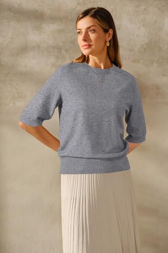 Image of Arach&Cloz Women's Short Sleeve Crew Neck Sweaters Trendy Teacher Work Tops
