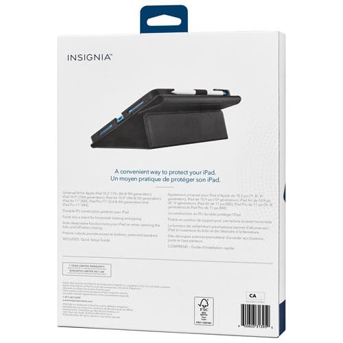 Image of Insignia Universal Folio Case for iPad 10.2 inch-11 inch with Slim Stylus Pen, Black /White