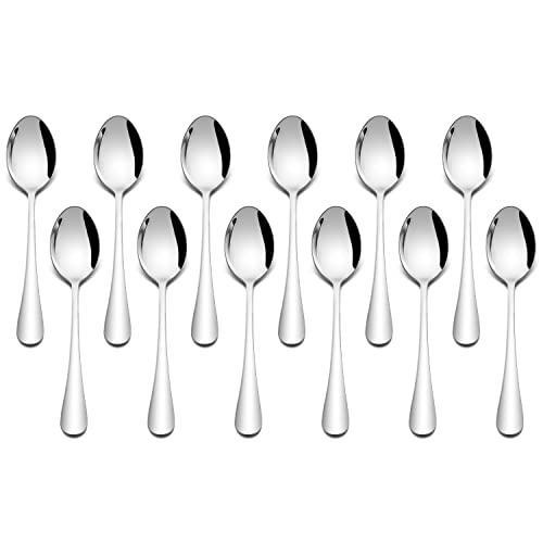 HaWare Stainless Steel Teaspoons Set of 12, Small Dessert Coffee Spoon for Home, Restaurant, Kitchen, Round Edge& Mirror Polished, Dishwasher Safe (13.5cm, Silver)