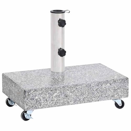 Image of Swpsd Granite Umbrella Base with Wheels, Heavy Duty 25kg Outdoor Patio Parasol Holder, Stainless Steel Tube, Light Grey, 45x25x8.3 cm, for Garden Furniture 313666