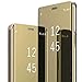 Produktbild Für Samsung Galaxy S9 Hülle Galaxy S9 Handyhülle Spiegeln Leder Flip Hülle Ständer Clear View Spiegel PC 360 Grad Tasche Schutzhülle mit Standfunktion Handyhülle (Golden, Galaxy S9)