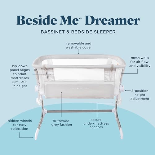 Image of Baby Delight Beside Me Dreamer Bassinet | Bedside Sleeper | 7-Position Height Adjustment | Driftwood Grey
