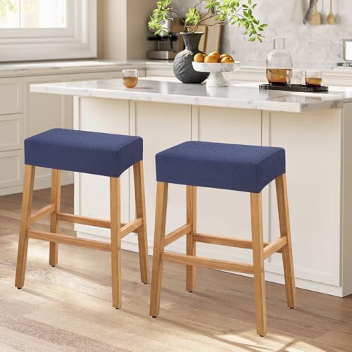 Image of YISUN Stool Covers Rectangle - 2 Pack Stretch Waterproof Saddle Seat Cover Counter Bar Stools Bar Chairs Covers Kitchen Island Chairs Cushion Protector