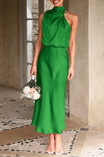 Image of PRETTYGARDEN Women's 2026 Summer Satin Dress Elegant Sleeveless Mock Neck Cocktail Party Maxi Dresses