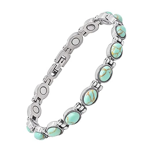 JEROOT Magnetic Bracelets for Women, Magnetic Bracelets with 3500 Gauss Exquisite Jewelry with Turquoise, Women's Bracelets with Adjustable Length Sizing Tool