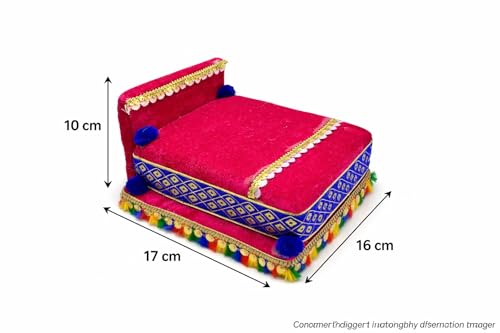 Image of RD Handicraft Thakur ji Bed, Laddu Gopal ji Bed, Bal Gopal ji Bed with Blanket Silk All Purpose Chowki |Rani (17x16x10 cm)