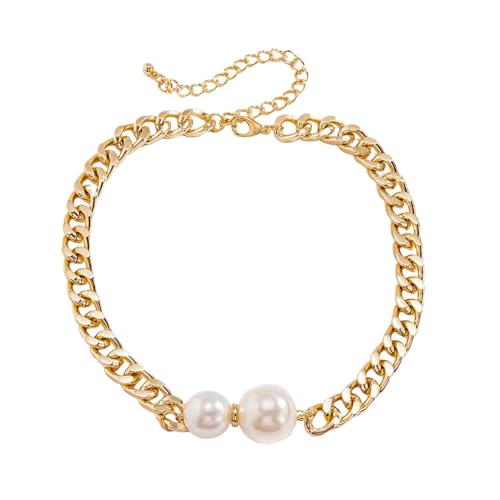 Collar para hombre y mujer con cadena gruesa vintage de perlas punk