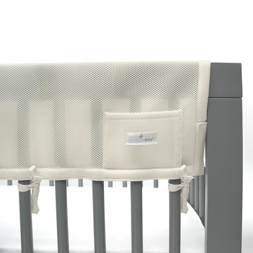 Image of BreathableBaby Breathable Mesh RailGuard Teething Cover - 51 inch Long Panel (1) - Fits Most Full-Size and Does Not Fit Mini Cribs - Use with Coordinating Short Panels - Ecru