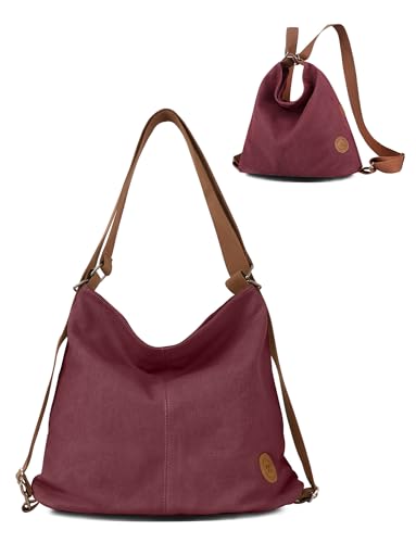 Ausing Large Tote Bag for Women Convertible Backpack Purse with Zipper Pockets 4-in-1 Canvas Shoulder Hobo Bag Lightweight Spacious Tote Bag Red