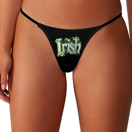 Image of Irish Shamrock Thongs for Women G-String Low Panties Stretch T-Back No Show Thong Underwear Hipster Sexy M