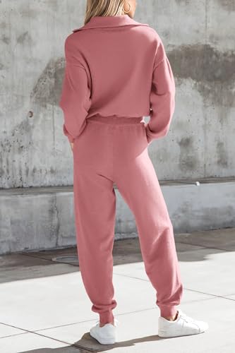 Image of PRETTYGARDEN Women's 2 Piece Sweater Set Pullover Zipper Sweatshirt Jogging Pants Tracksuit Casual Outfit
