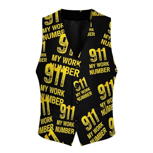911 Dispatcher Work Number Novelty Men's Suit Vest Funny Formal Dress Vests Business Waistcoat3